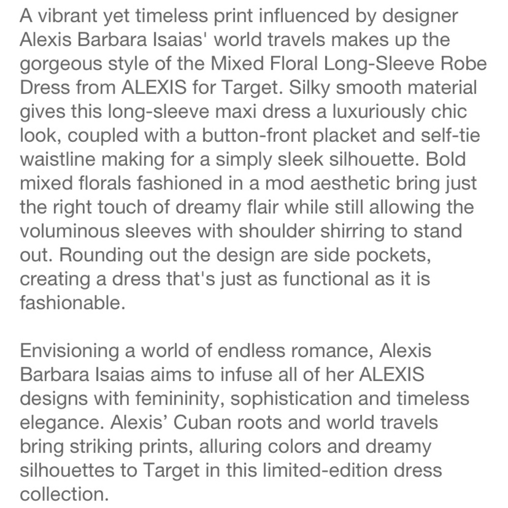 ALEXIS FOR TARGET FLORAL LONG SLEEVE ROBE DRESS - Picture 7 of 8